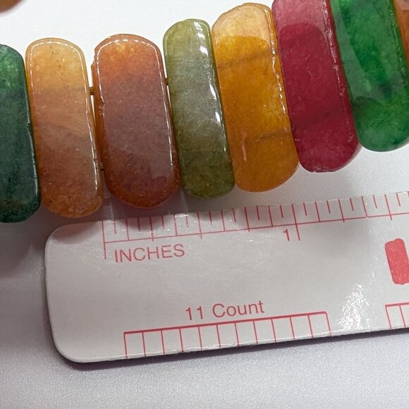 Multicolor Oval Natural Gemstone Stretch Bracelet Red Green Yellow Orange - Picture 16 of 16